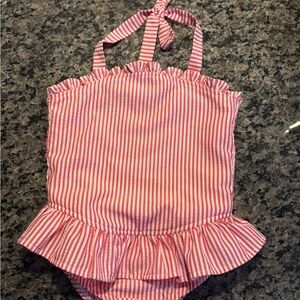 Kelly's Kids Red and White Striped Ruffle Halter Top